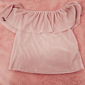 gold pleaded off the shoulder top